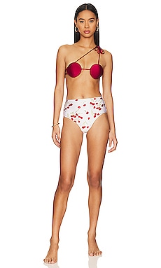 Cherry Bomb High-waisted Bikini in Off White & Red