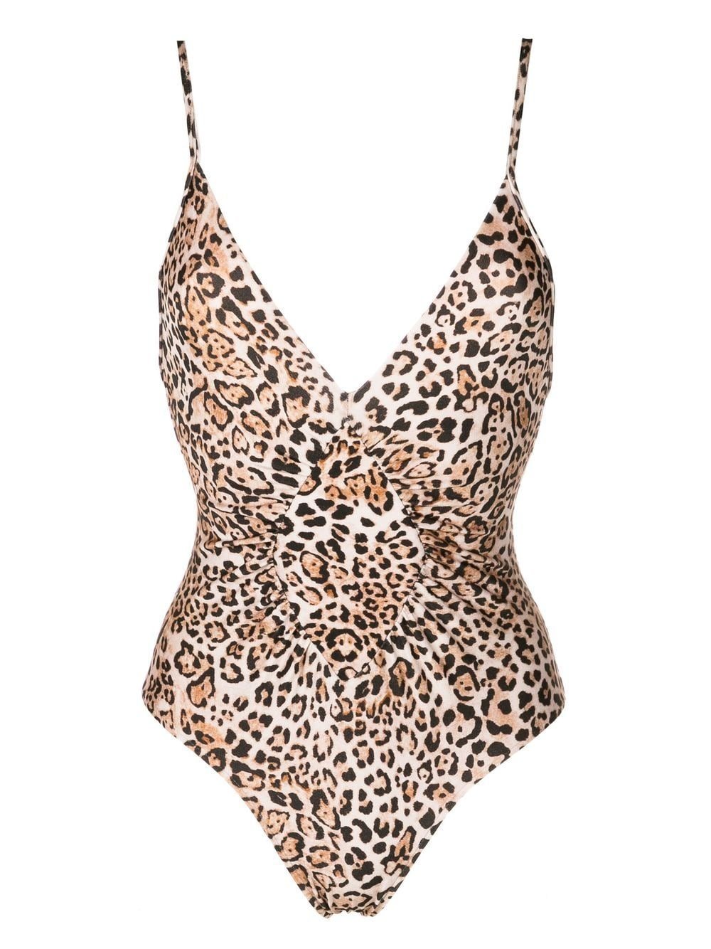 Leopard Frilled Swimsuit, a V-neck one-piece in leopard print