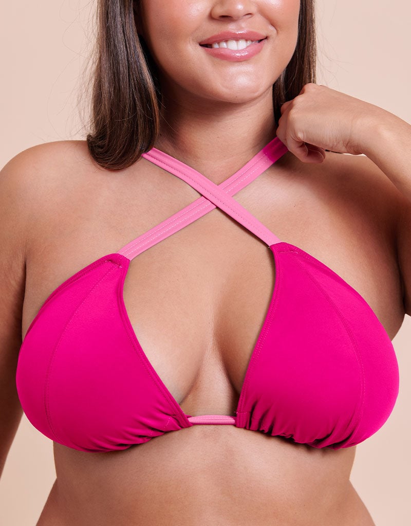 Curvy Kate Ibiza String Bikini Top and Brief in Pink in Hot pink, studio detail