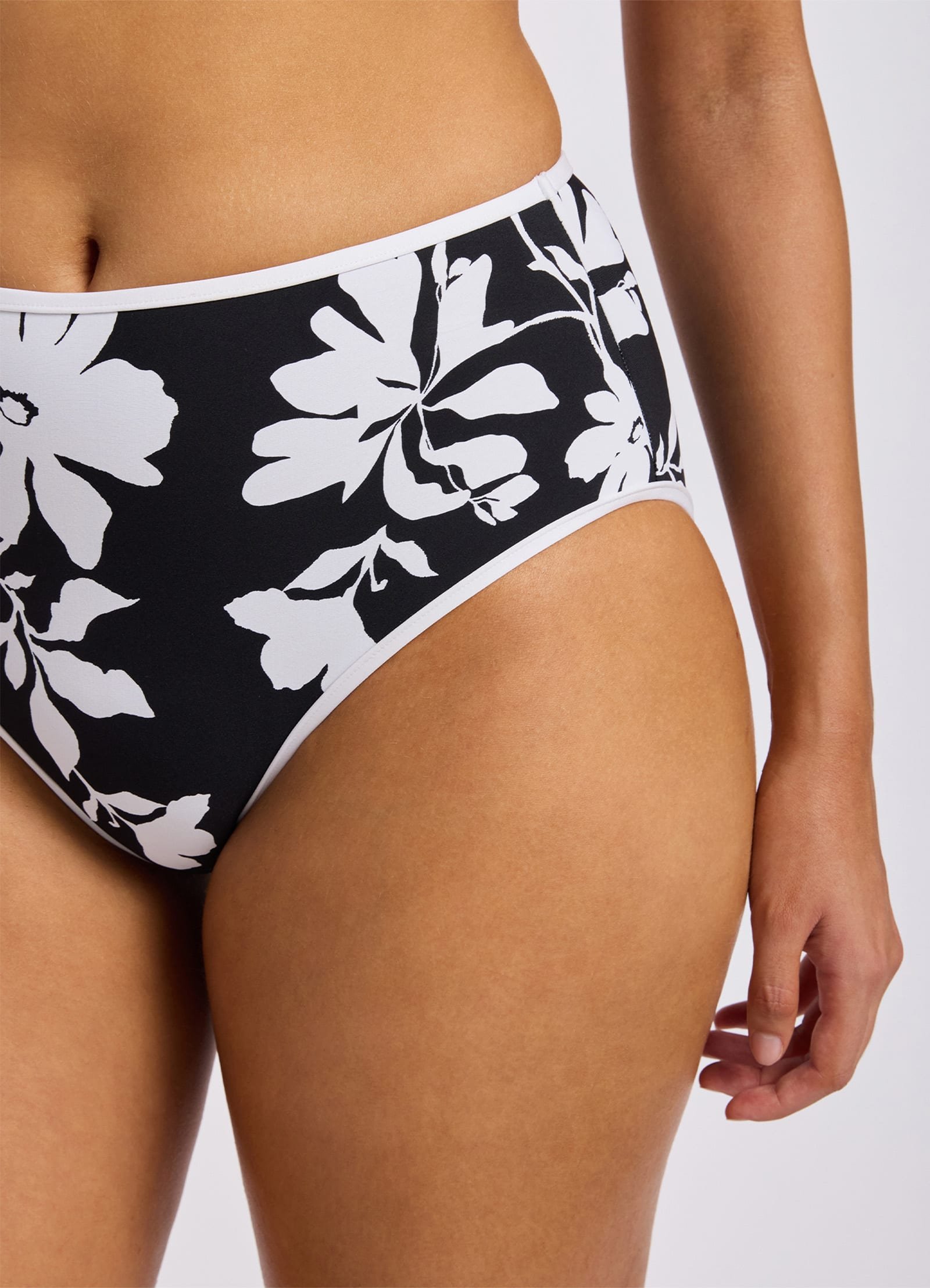 Seafolly Mayflower Wrap Front F Cup Bikini Top and High Waist Bottom in Black Floral in Black and white Mayflower floral, additional product shot