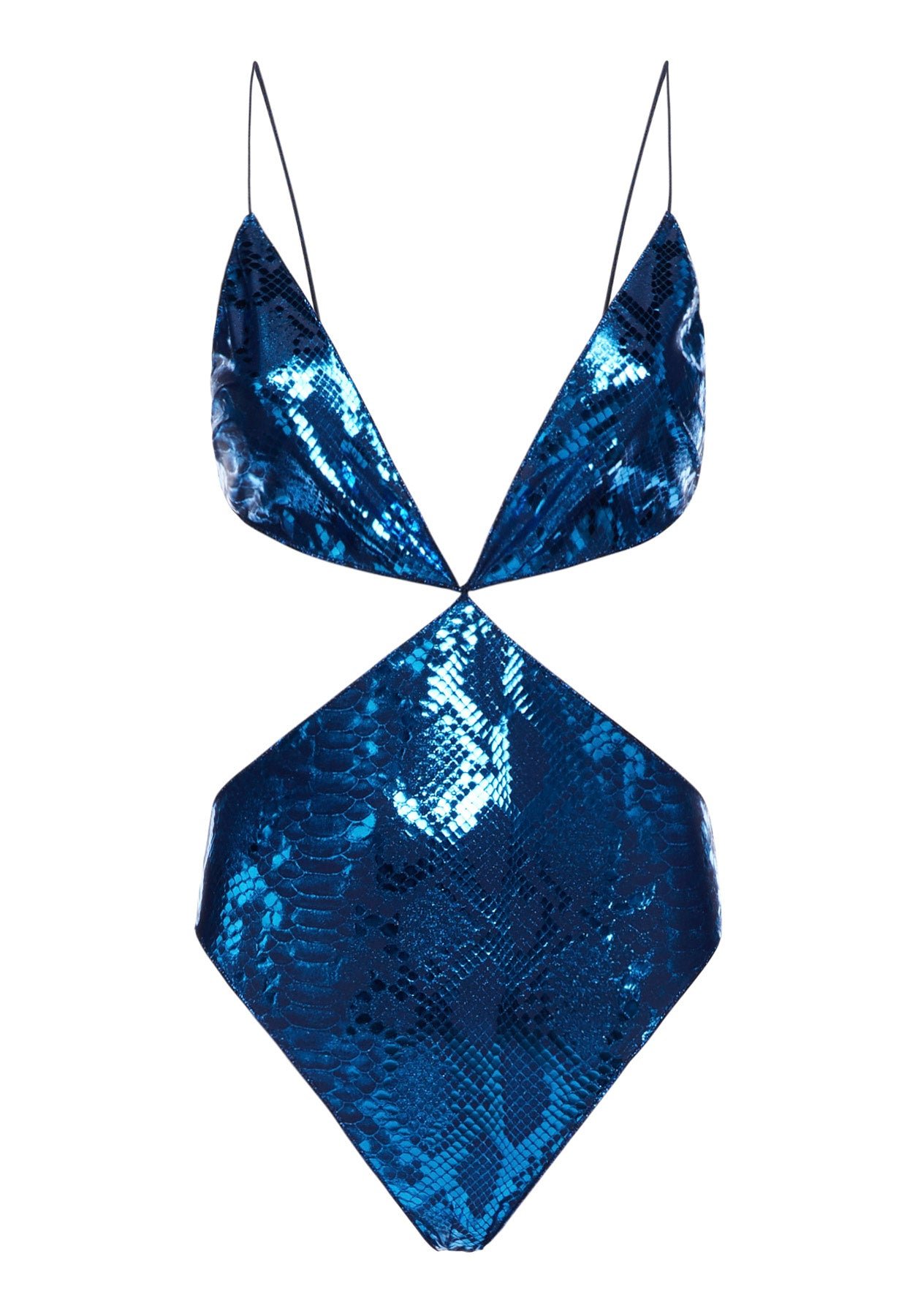 Python Cut Out Maillot in metallic blue python print