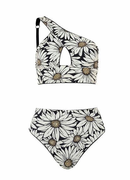 Maaji Ink Black Tamara One Shoulder Bikini Top and Maaji Ink Black Sully High Rise/High Leg Bikini Bottom from Maaji