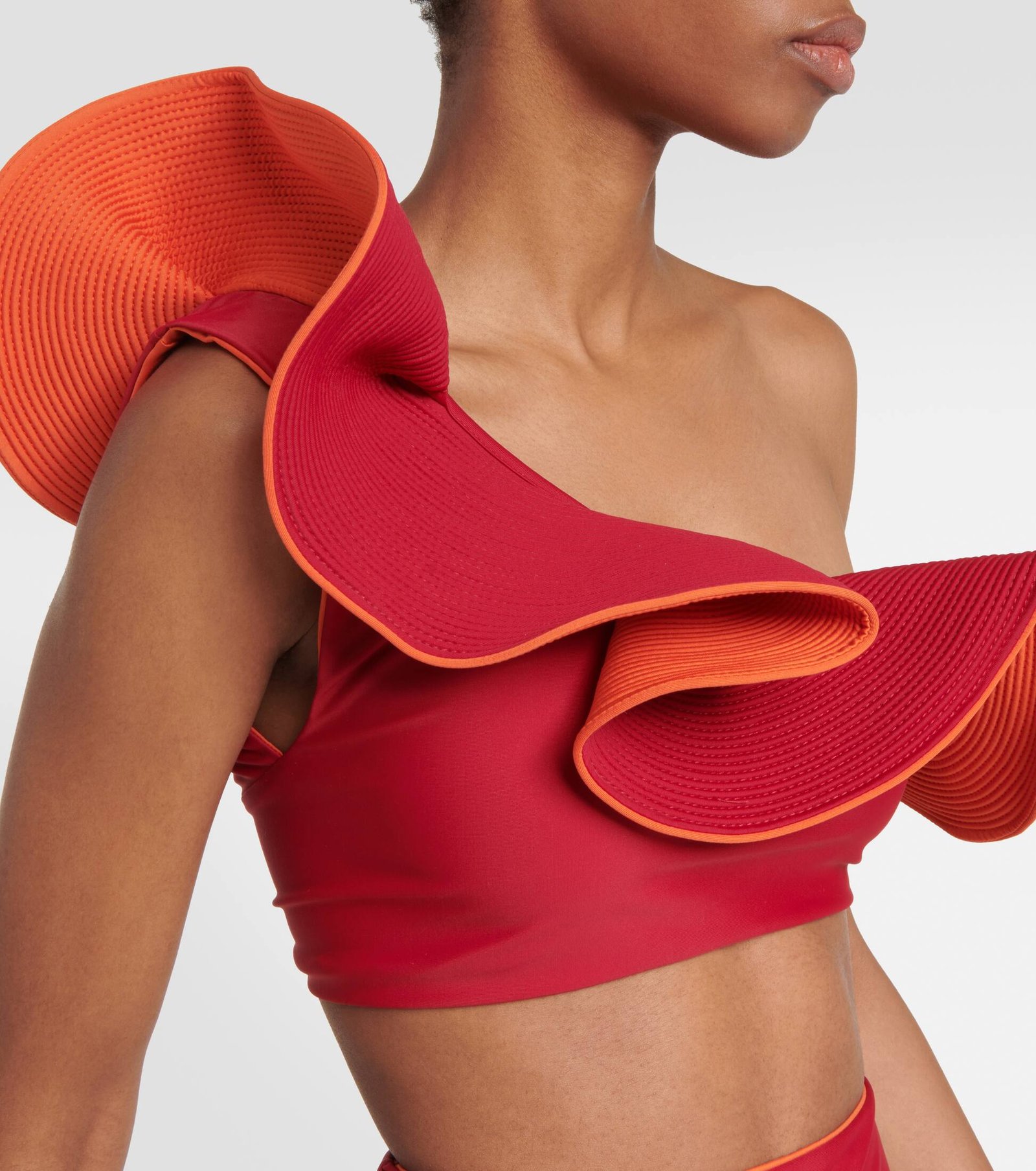 Ruffle Trimmed Bikini Top In Red and Tangelo Cumbi Bikini Bottoms In Red from Johanna Ortiz
