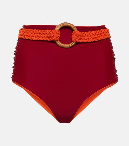 Ruffle Trimmed Bikini Top In Red and Tangelo Cumbi Bikini Bottoms In Red from Johanna Ortiz