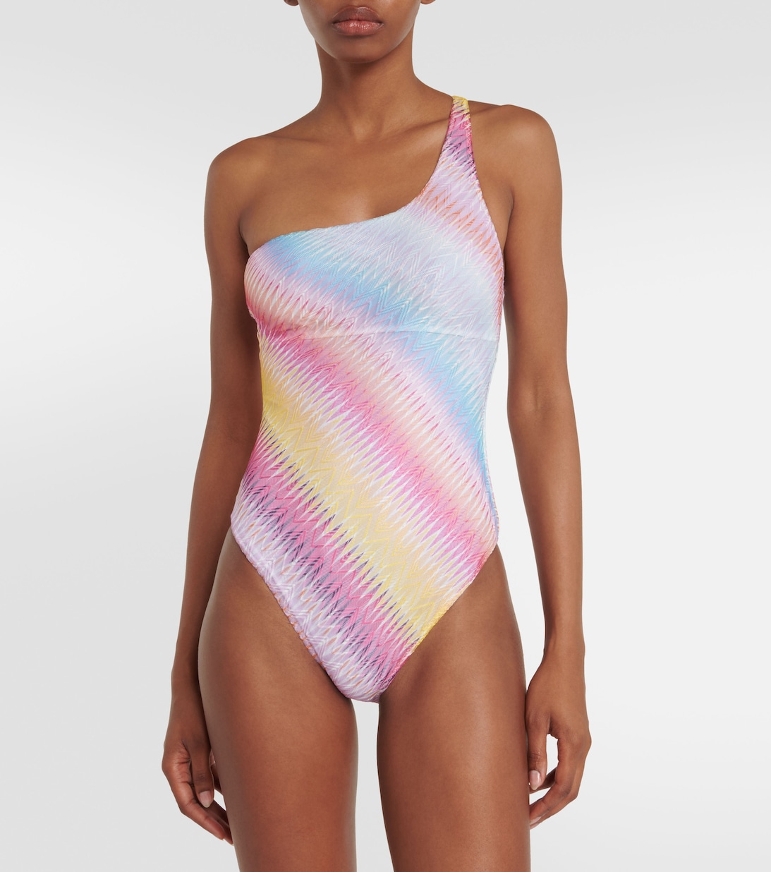 Zig Zag One Shoulder Swimsuit In Multicoloured from Missoni Mare