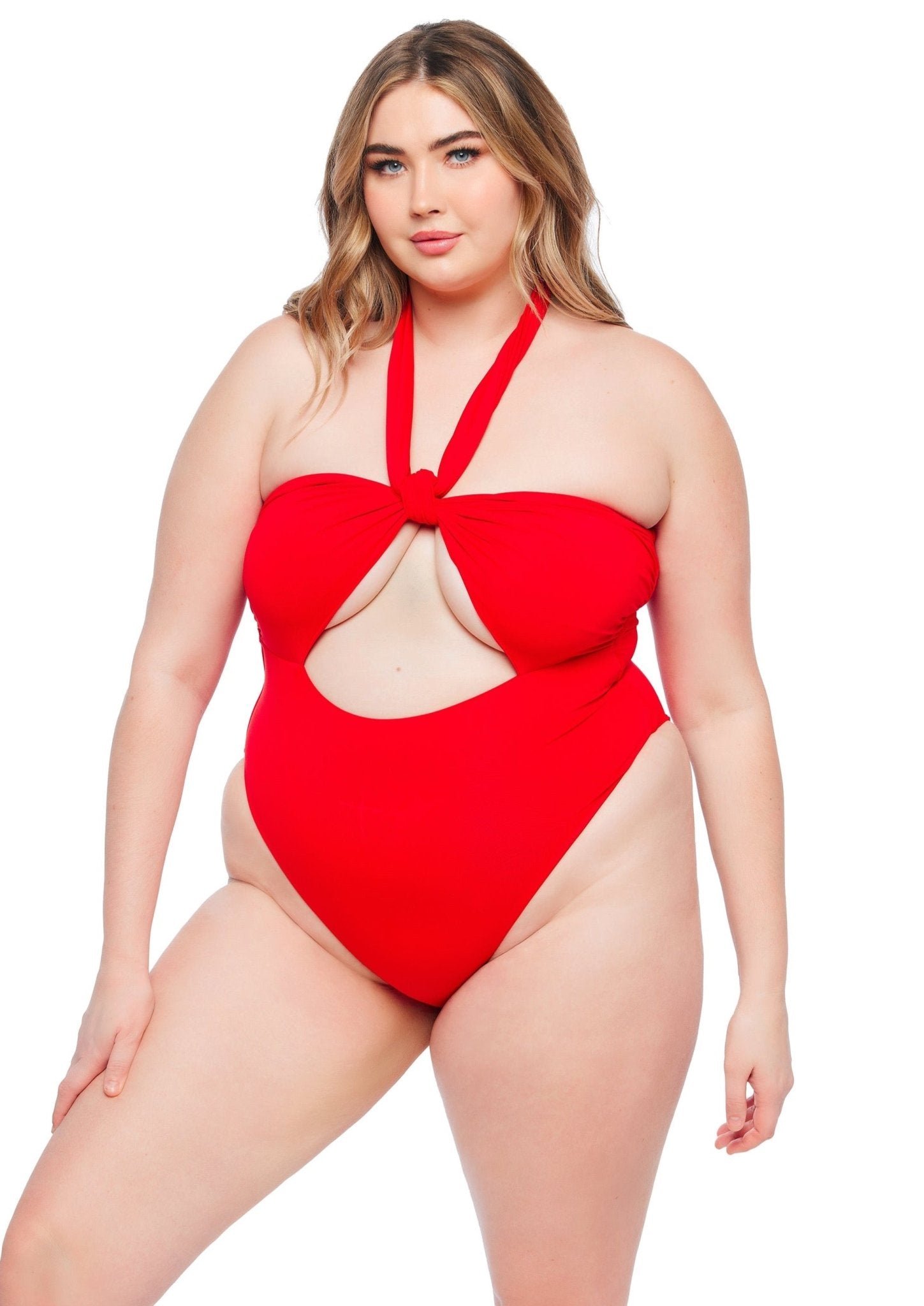 JMP The Label Santorini One Piece in red, full-length studio shot