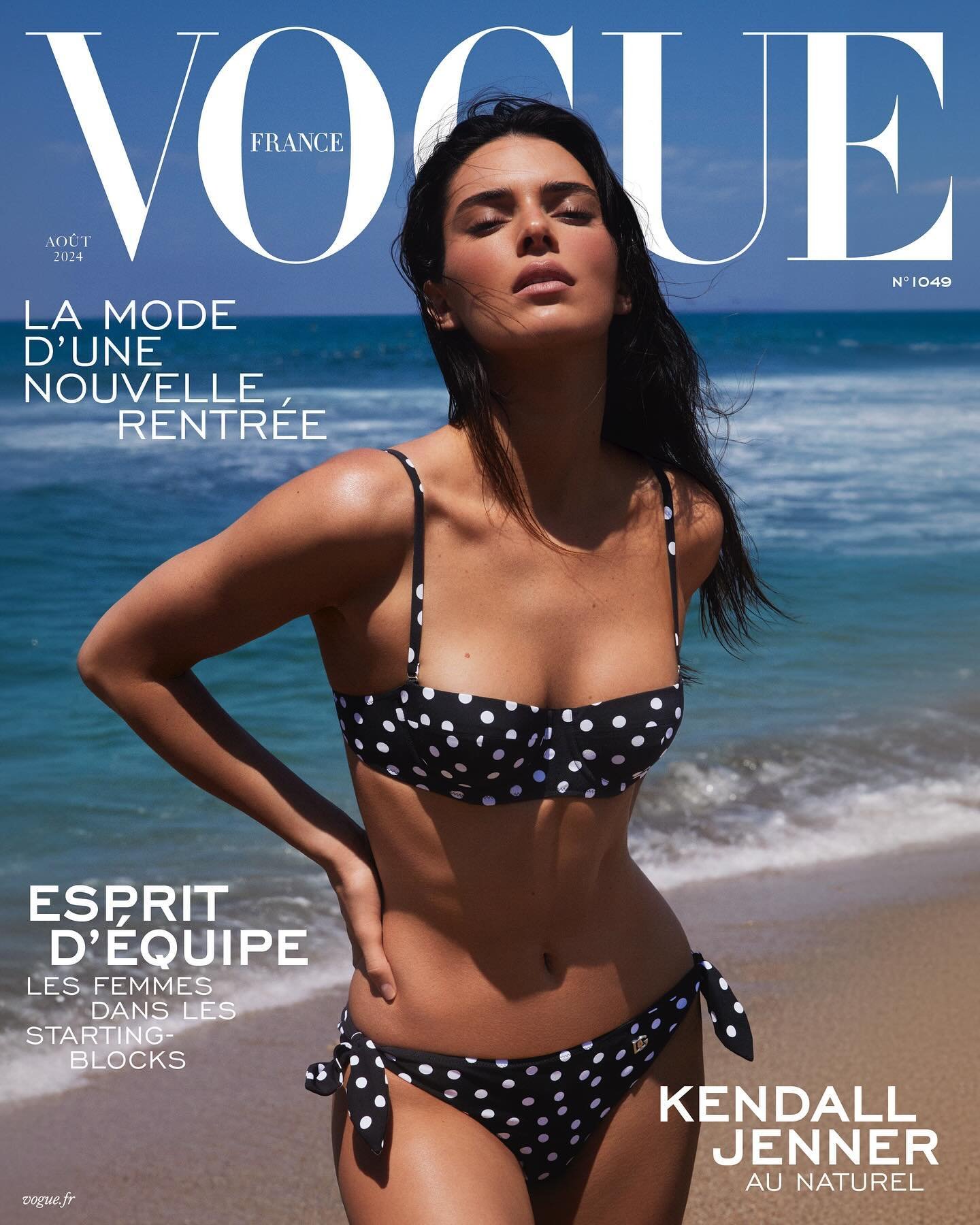 Cover of Vogue France with Kendall Jenner weating a polka dot bikini by Dolce e Gabbana