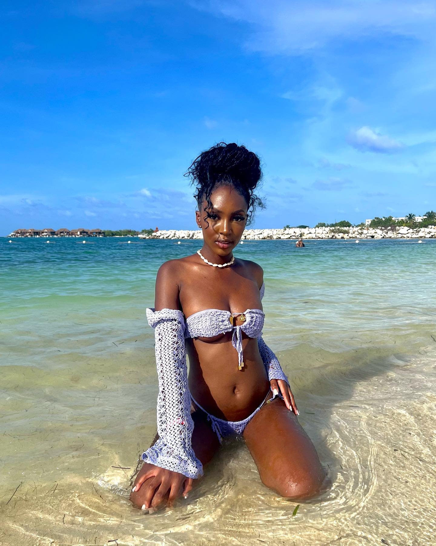 @sharicocoa wearing Catalina Halter Bikini Top and Bottom in Violeta Crochet by Heart of Sun