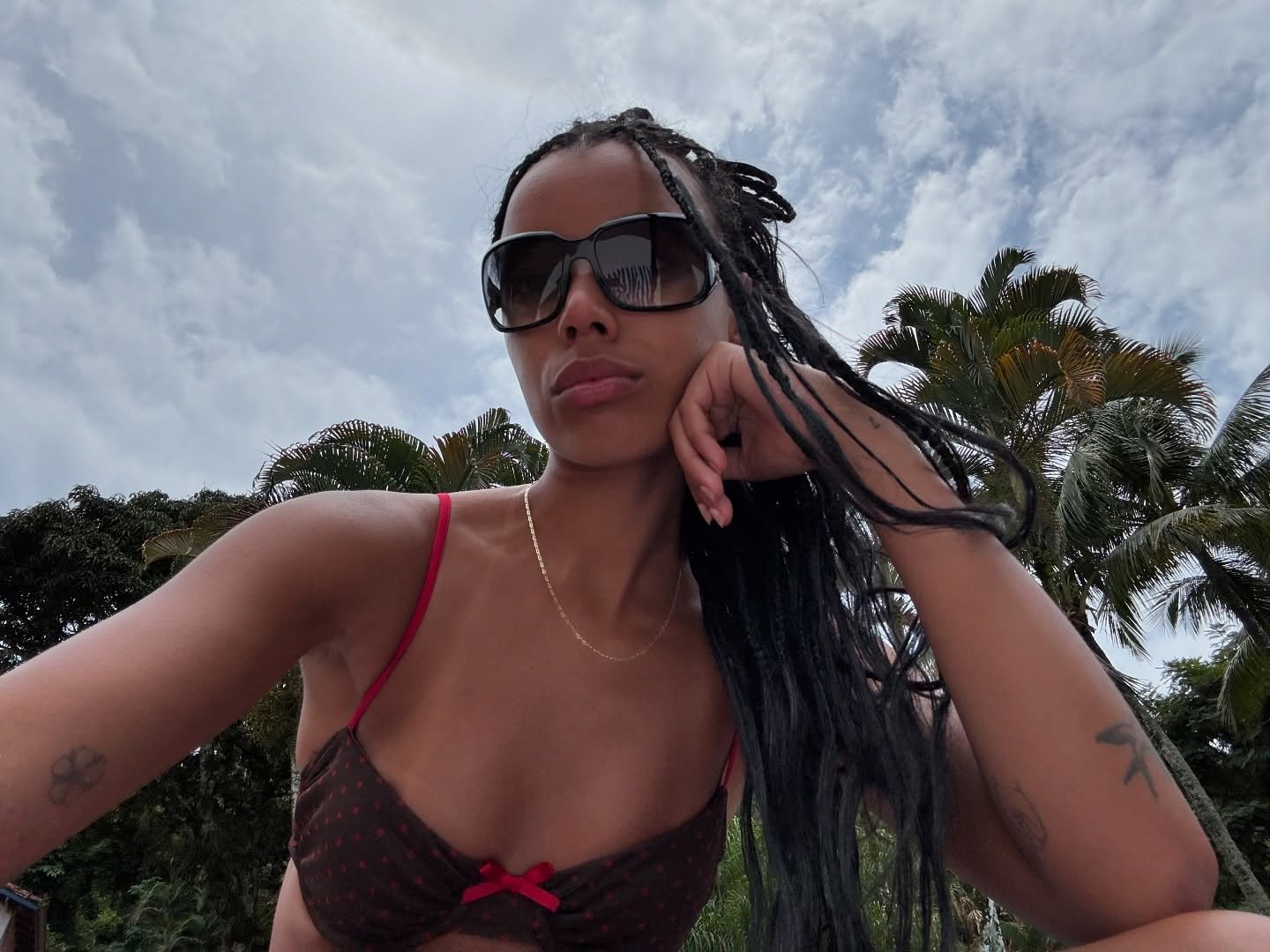 Fia wearing Jeanie Bikini Top and Lola Bikini Bottom - Brown / Red Polka Dot by With Jean
