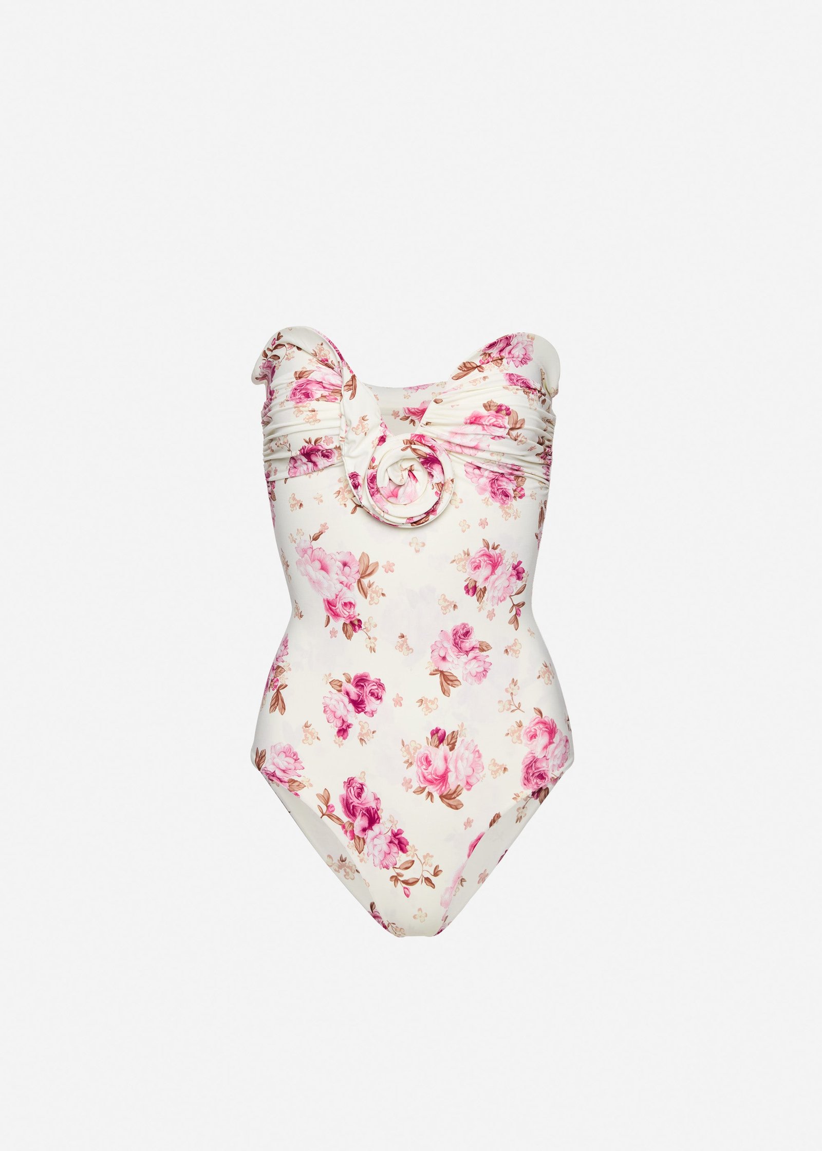 Sculptural Rose Bustier Swimsuit In Cream Floral Print