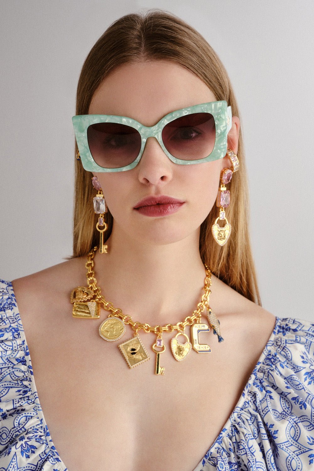 Where's My Valet Sunglasses Mint Marble / Solid Ivory Gold