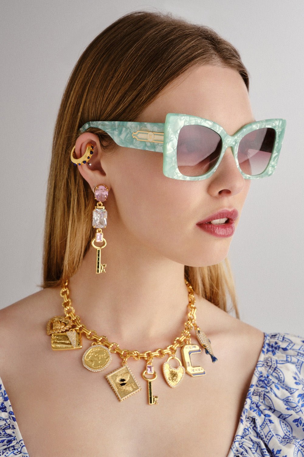 Where's My Valet Sunglasses Mint Marble / Solid Ivory Gold