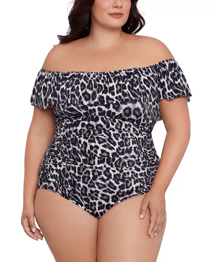 Plus Size Cheetah-Print Off-The-Shoulder One piece Swimsuit