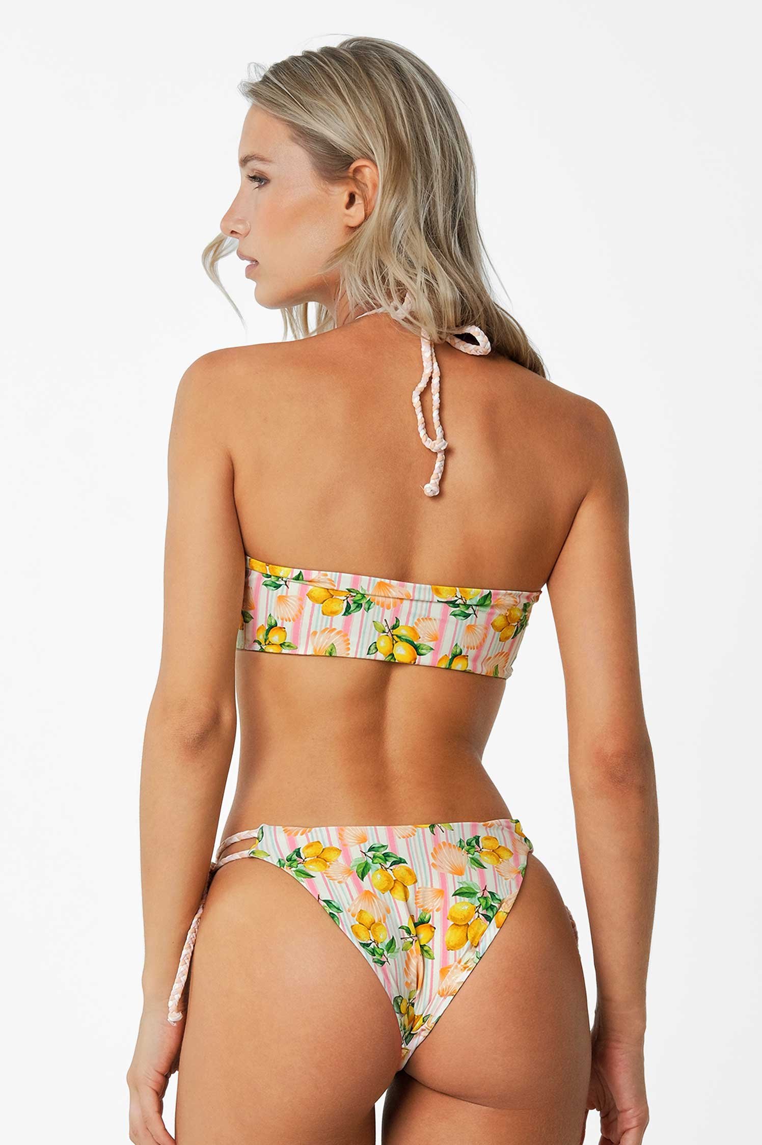 Back view of the Robyn bandeau and cheeky string bottoms by Blackbough Swim in the Island Citrus print
